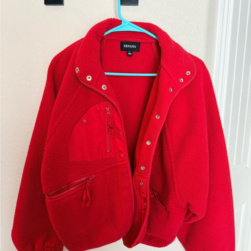 Vibrant Red Fleece Bomber Jacket